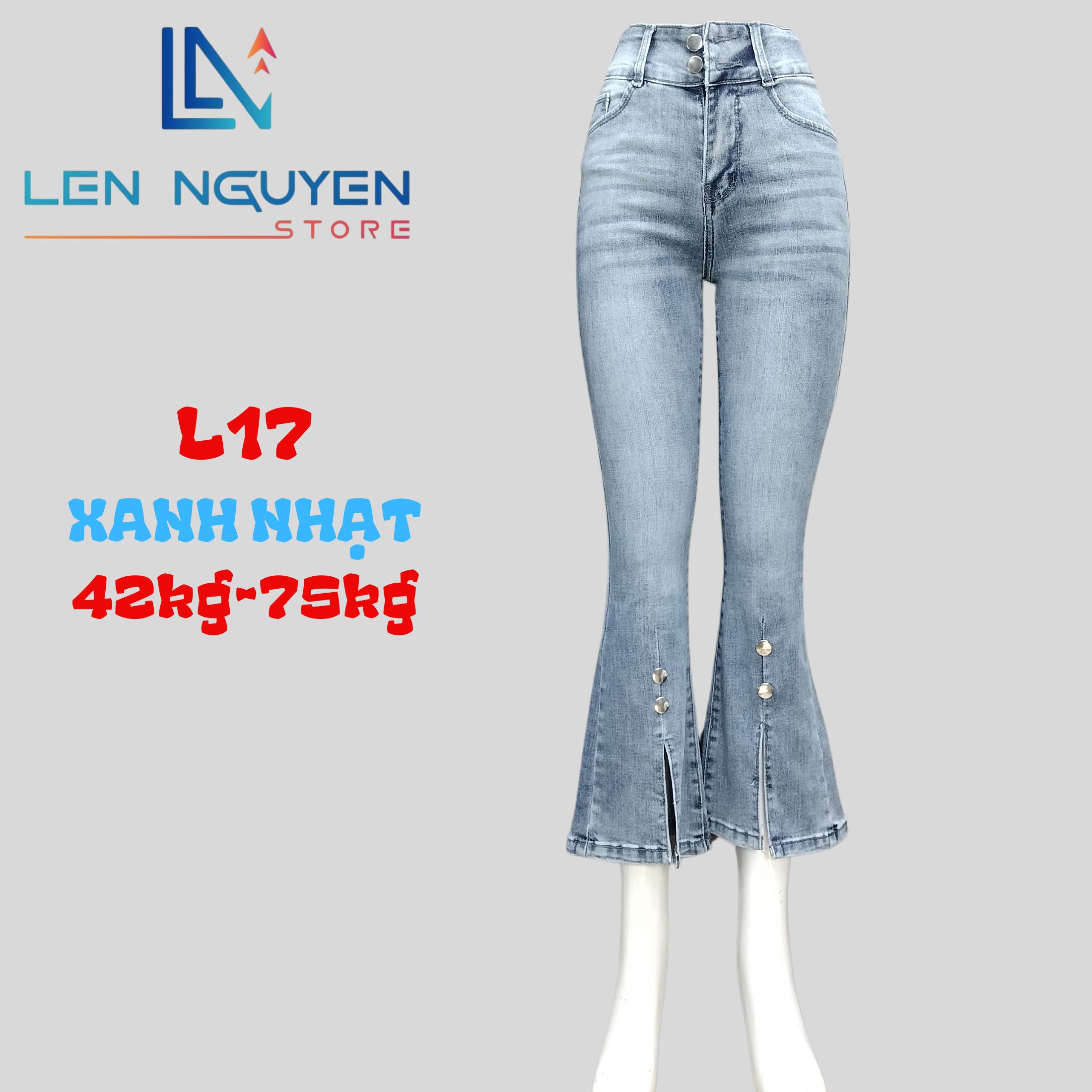 L17_Quần jean nữ, loe, lưng cao, quần bò nữ dáng ôm, quần rin nữ có big size, cho 42kg đến 75kg,LEN NGUYEN STORE - Xanh Bụi