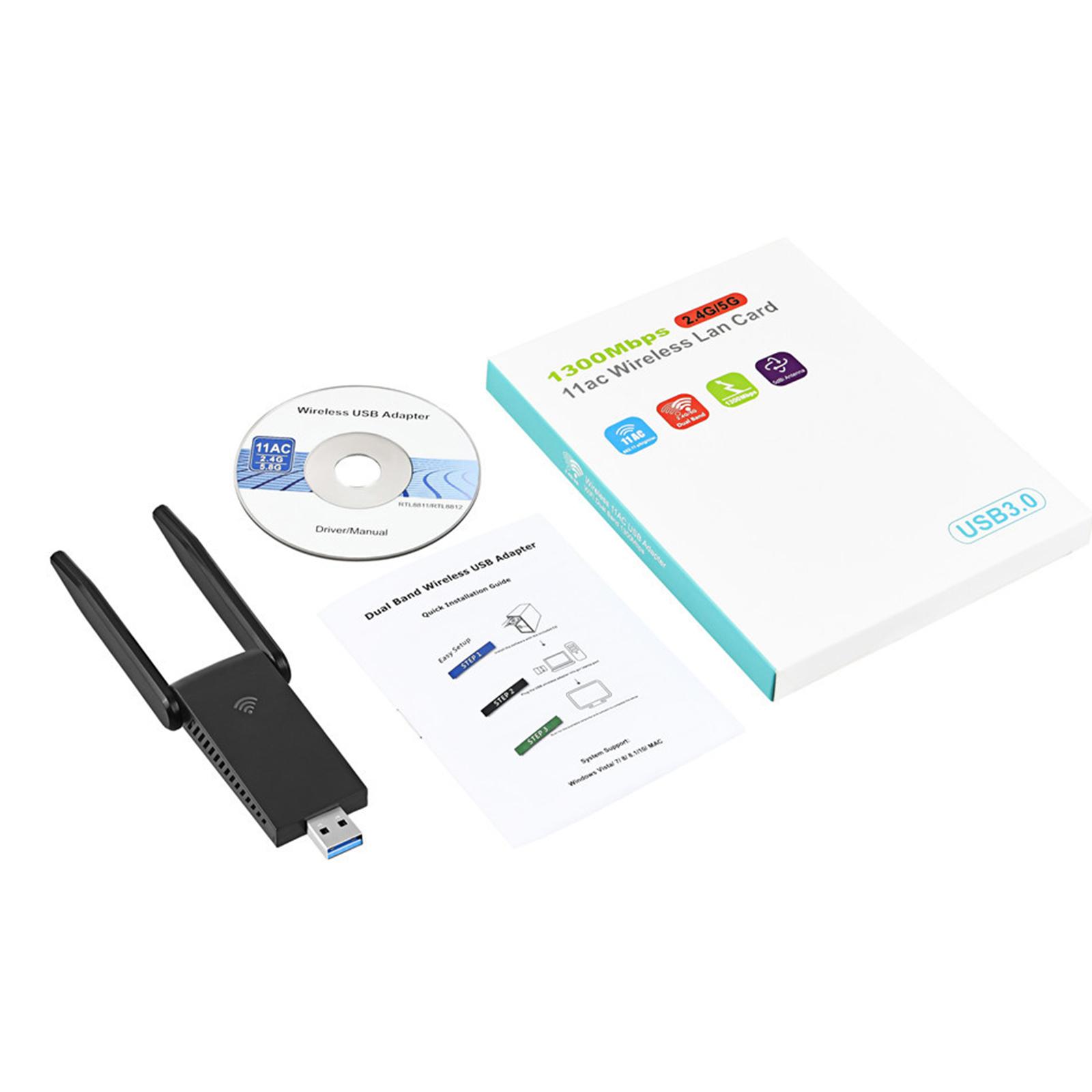 WiFi Adapter 1200Mbps USB Wireless Network Card Dual Band Wide Compatibility