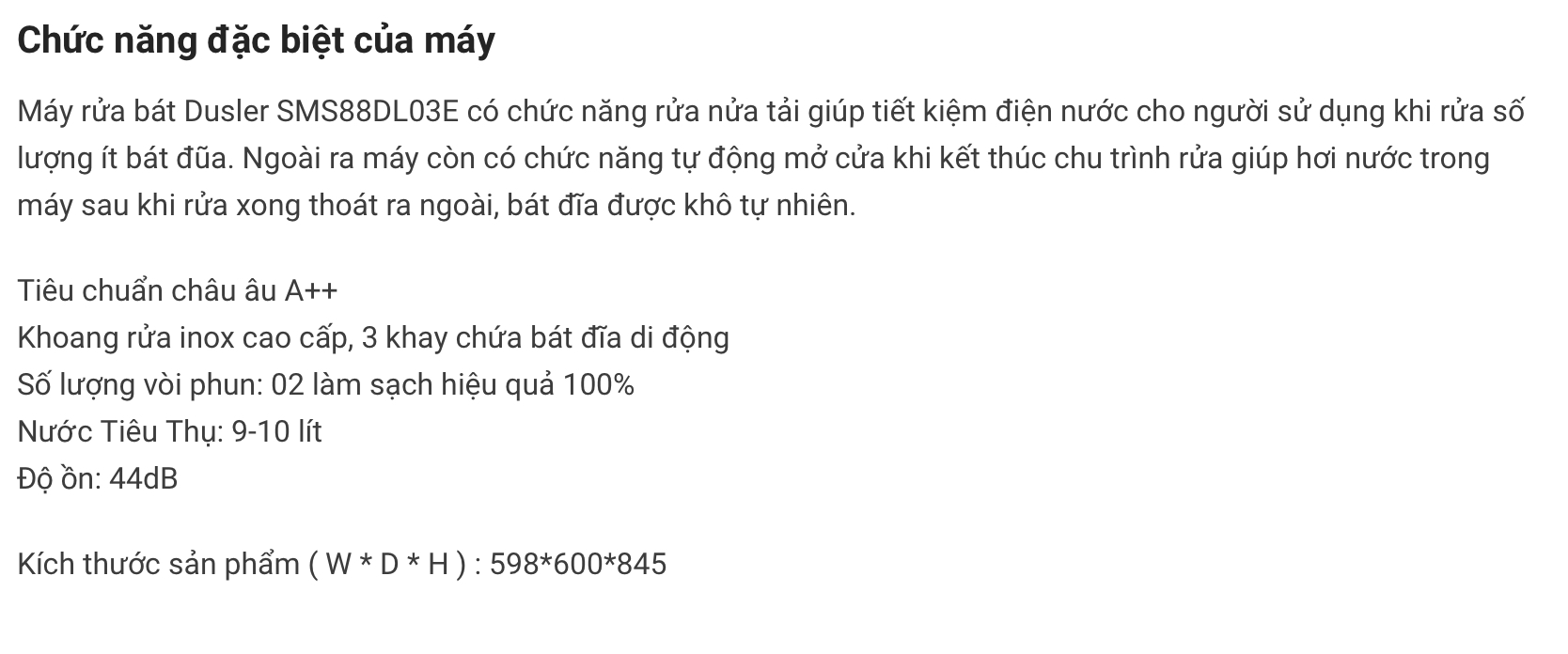 MÁY RỬA BÁT DUSLER SMS88DL03E - Hàng Chính Hãng