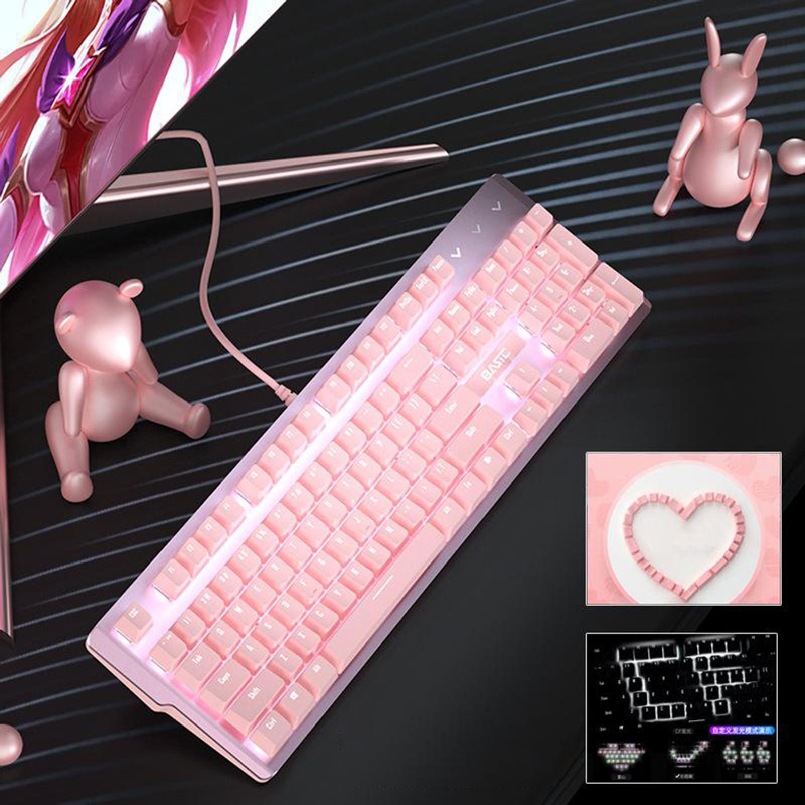 Mechanical Gaming Keyboard RGB LED White Backlit Wired Keyboard with Red Switches for Windows Gaming PC
