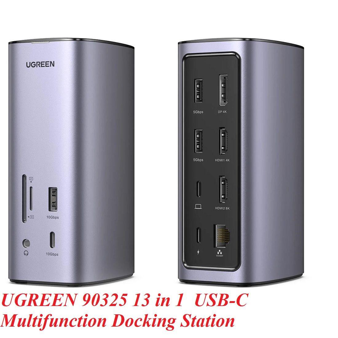 Ugreen UG90325CM555TK sang 3 x USB 3.0 + 2 x HDMI + 1 x DP + gigabits RJ45 + SD + TF + 3.5mm + 100w PD Bộ chuyển đổi USB type C - HÀNG CHÍNH HÃNG