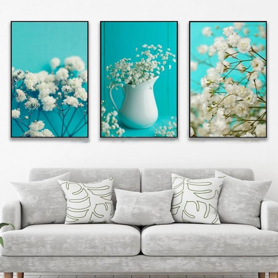 Combo tranh treo tường canvas bộ 3 bức Hoa - Tranh treo tường decor giá xưởng - Tặng kèm đinh 3 chân không khoan tường