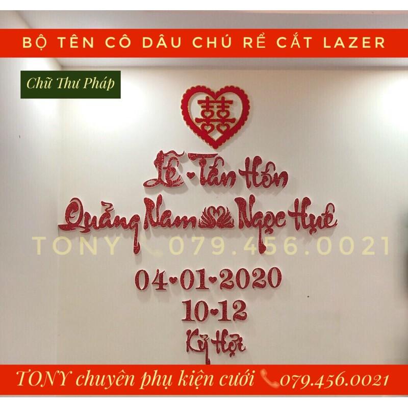 Bộ chữ xốp tên CÔ DÂU CHÚ RỂ - cắt Laser kim tuyến nhiều màu