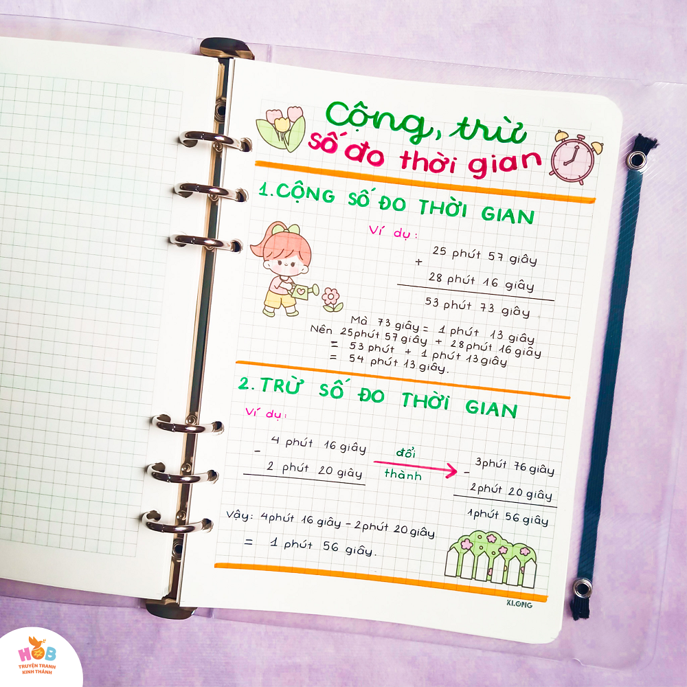 Sổ tay ghi chú HOB takenote toán 5, Khổ A5 đóng binder trang trí sẵn sticker