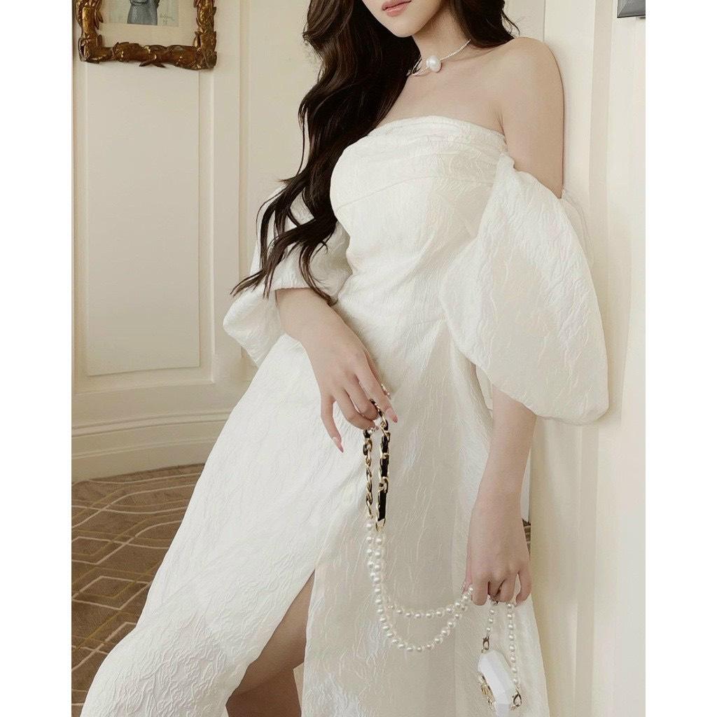 ĐẦM XÒE GẤM HOA TRỄ VAI TAY BÍ 14447