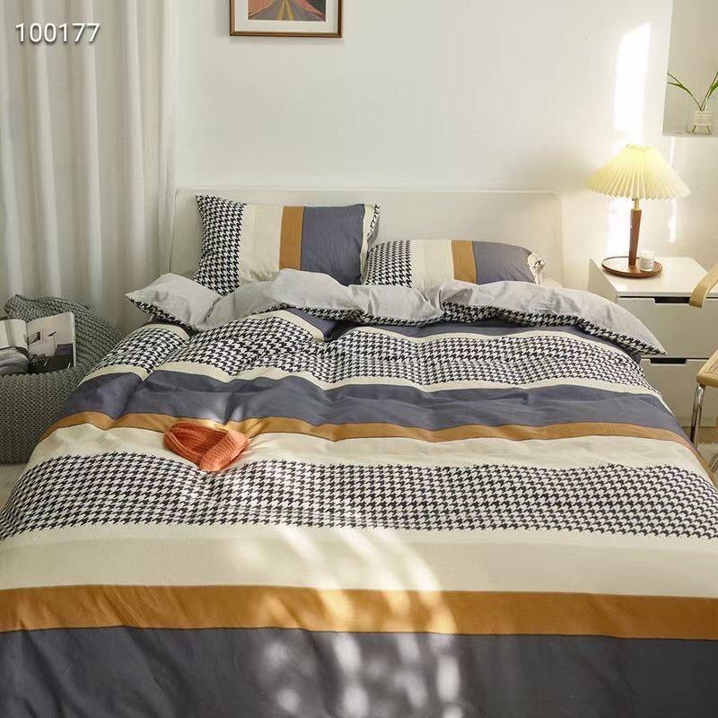 Bộ Chăn Ga Cotton Living Hàng Nhập Khẩu Cao Cấp 4 Món Kẻ Hiện Đại