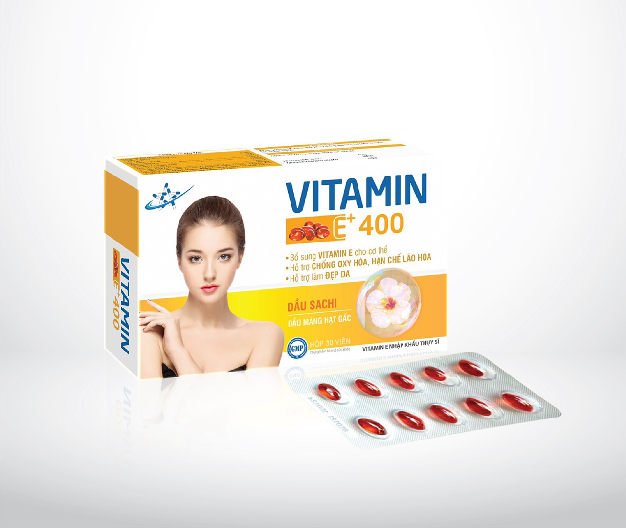 Viên Uống VITAMIN E+ 400 - Nguyên Liệu Nhập Khẩu Châu Âu - Hỗ Trợ Làm Đẹp Da,  Chống Oxy Hoá, Hạn Chế Lão Hoá Da - Hộp 30 Viên