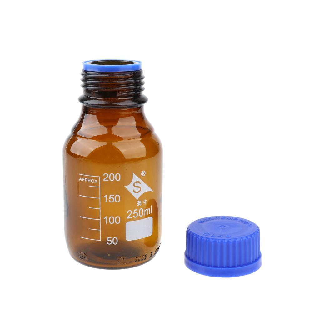 2 Pcs Graduated Round Glass Reagent Bottle With Scale Line Screw Cap 250mL
