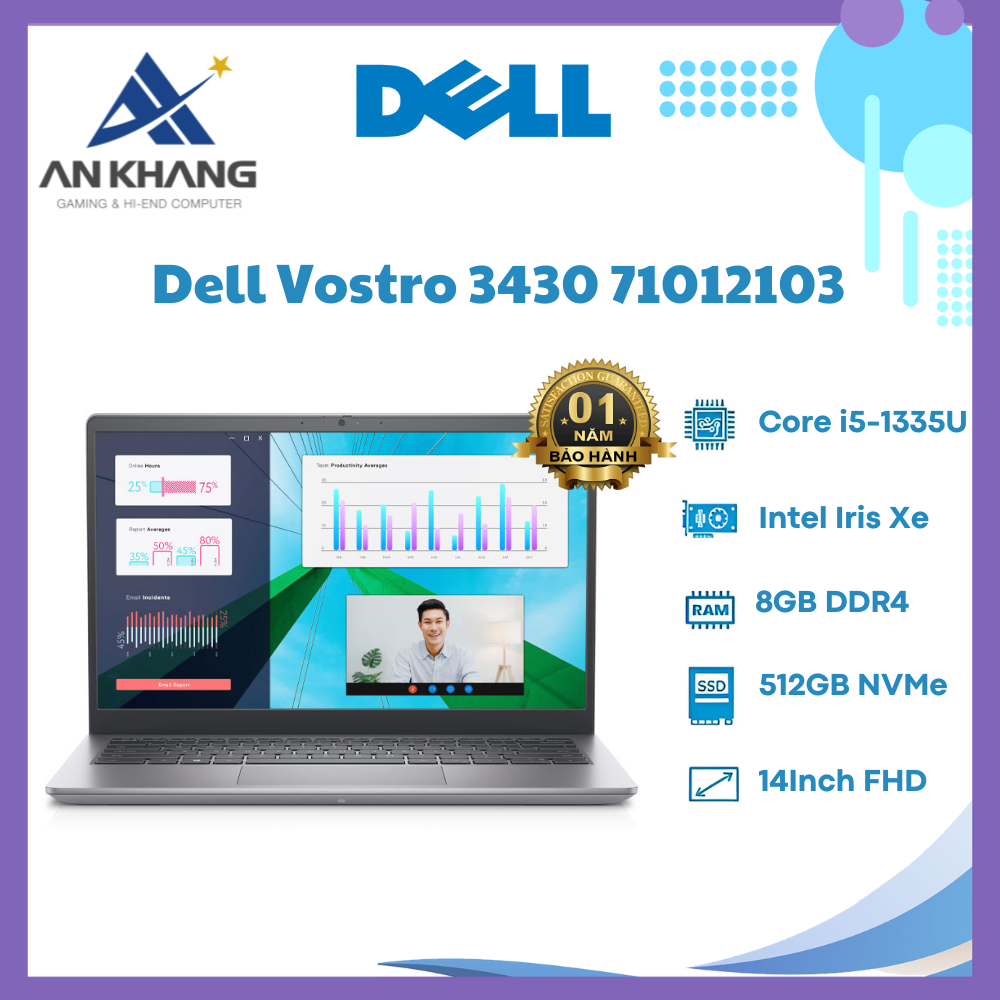 Dell Vostro 3430 71012103 (Core i5-1335U | 8GB | 512GB | Intel Iris Xe Graphics | 14inch FHD | Ubuntu | Xám) - Hàng Chính Hãng - Bảo Hành 12 Tháng