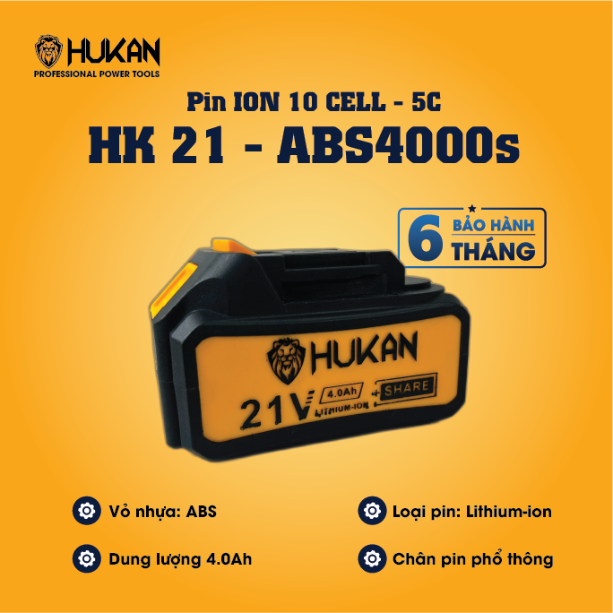PIN ION 10 CELLS-5C 4.0AH HK21-ABS4000S HUKAN - HÀNG CHÍNH HÃNG