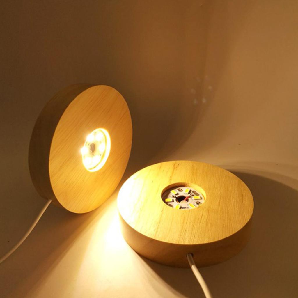 2xWooden Round LED Light Base Display Stand Lamp for Crystals Ball Warm Light
