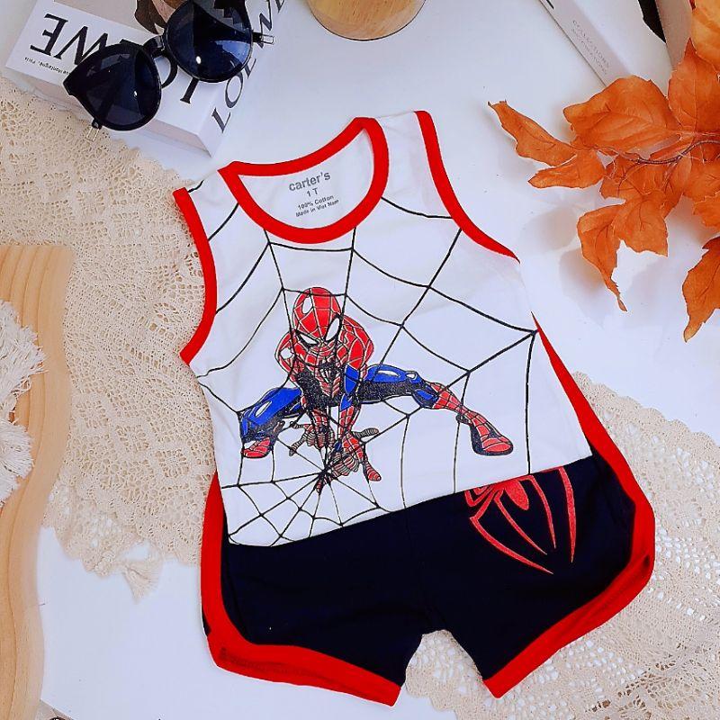 Bộ ba lỗ bé trai, bộ quần áo siêu nhân nhện spider man ba lỗ sát nách chất cotton cho bé từ 7-25kg