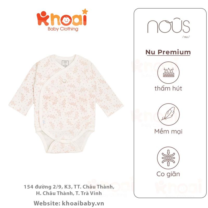 Bodysuit Nous cài lệch dài tay hoa nhí hồng - Chất liệu cao cấp, co giãn đa chiều