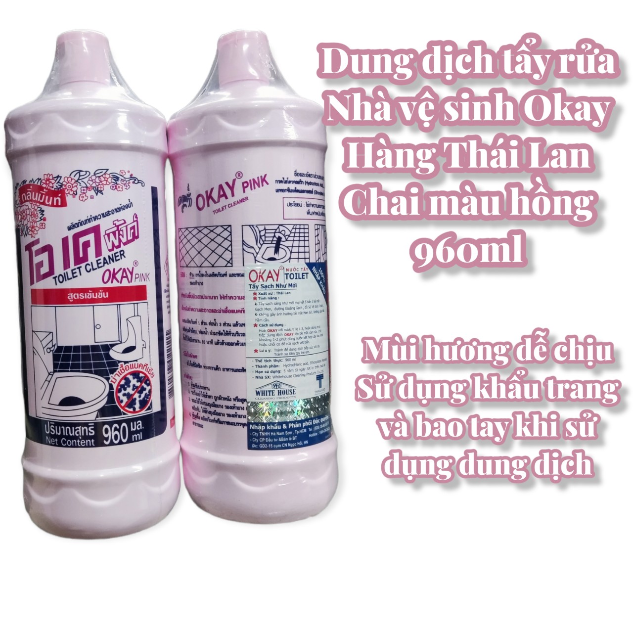 Dung dịch tẩy rửa nhà vệ sinh Okay chai hồng - made in Thailand - dung tích 960ml