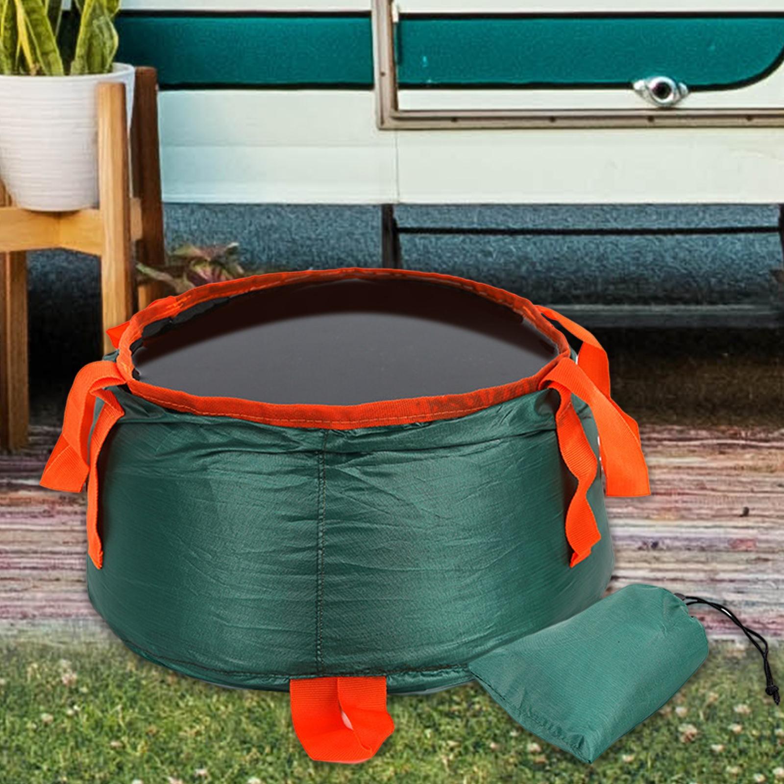 Collapsible Bucket Foldable for Camping with Bag Wash Basin Dark Green