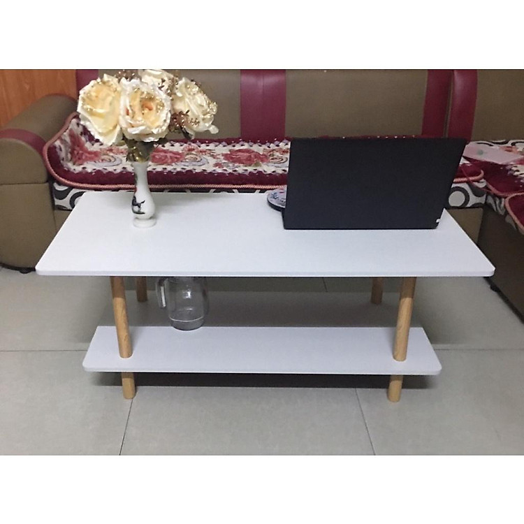 Bàn 2 tầng làm bàn trà, bàn sofa phong cách Bắc Âu, chân gỗ tự nhiên