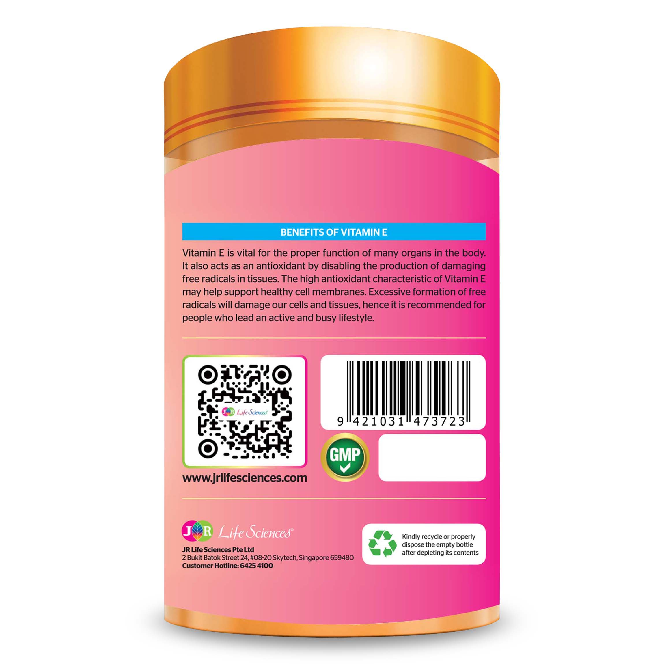 Viên uống bổ sung Vitamin E400 JR Life Sciences hỗ trợ tóc, da và mắt khỏe mạnh