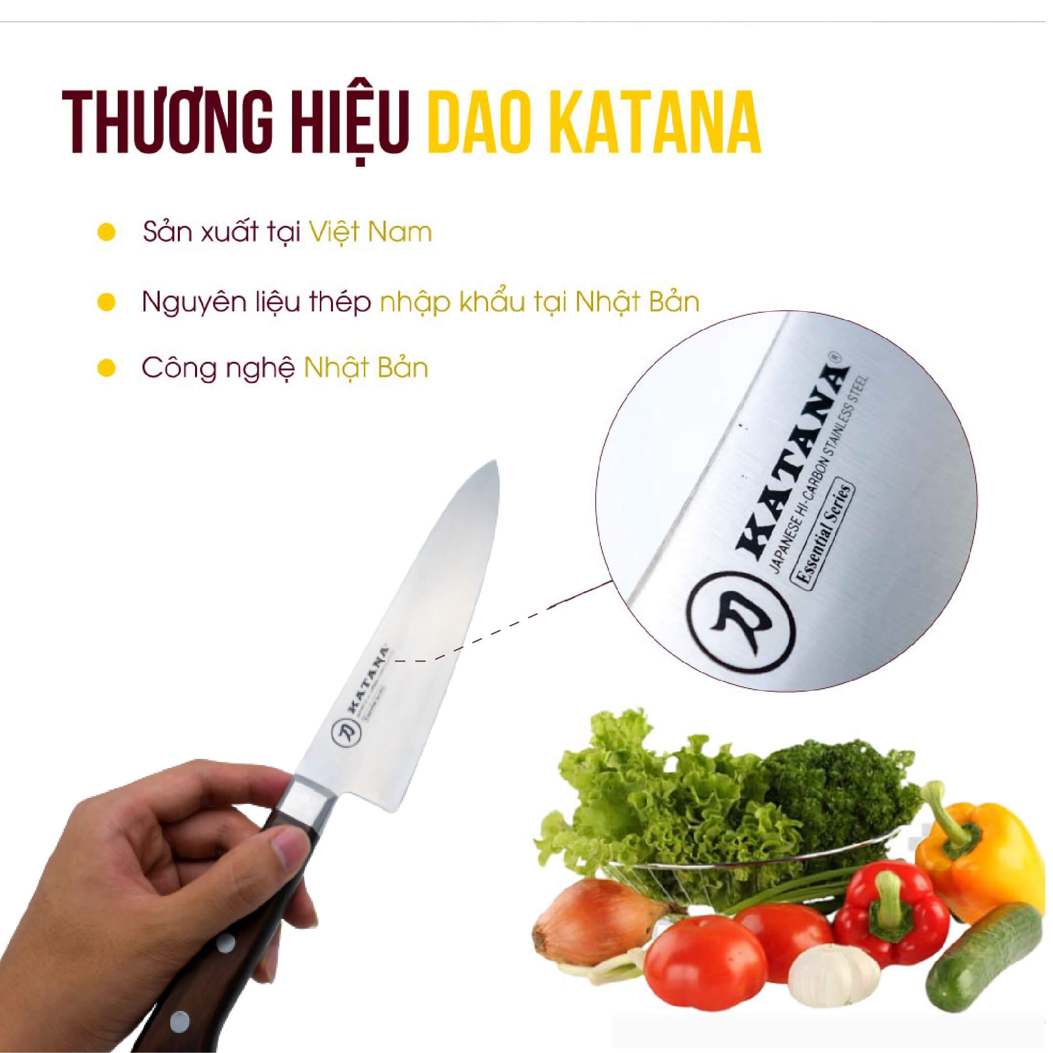 Dao thái thịt cá KATANA Essential Chef (180mm) KATA-202 cán gỗ, thép không gỉ, độ sắc cao - dao bếp KATANA cao cấp thương hiệu Việt Nam