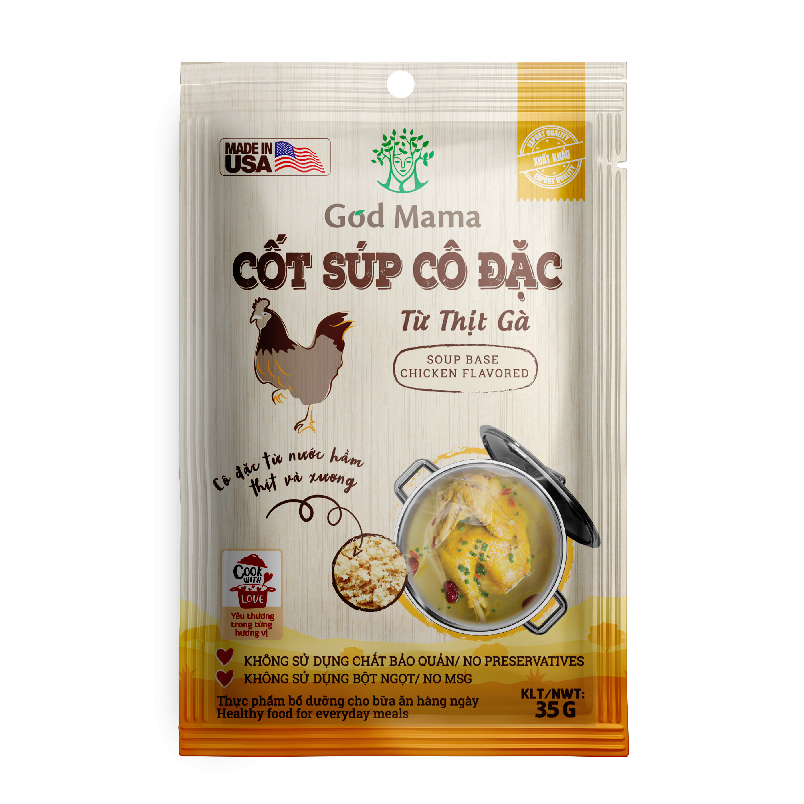 Cốt súp cô đặc - Từ Thịt Gà - Nấu nước dùng gà tiện lợi - Túi 35gr - Số 1 tại Mỹ - Tiêu chuẩn FDA - Tiện lợi cho bữa ăn gia đình - An toàn cho sức khỏe