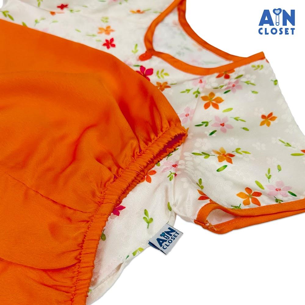 Bộ quần áo Bà Ba Dài tay ngắn bé gái họa tiết Hoa Trang Lụa Cam - AICDBGUDBCQN - AIN Closet