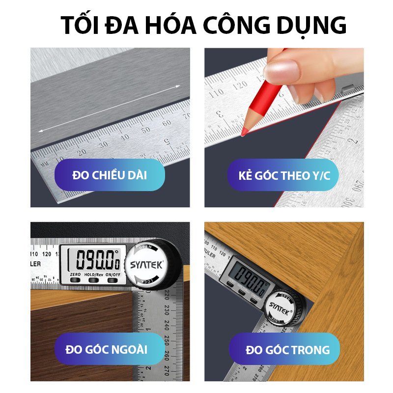 Thước đo góc điện tử 200mm ,đo góc nghiêng thép không rỉ