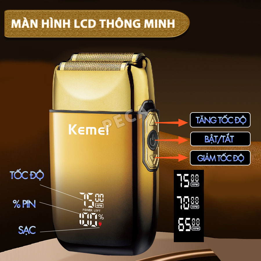 Máy cạo râu Kemei KM-TX10 điều chỉnh 3 mức tốc độ, màn hình LCD, công suất mạnh mẽ 5W - Hàng chính hãng
