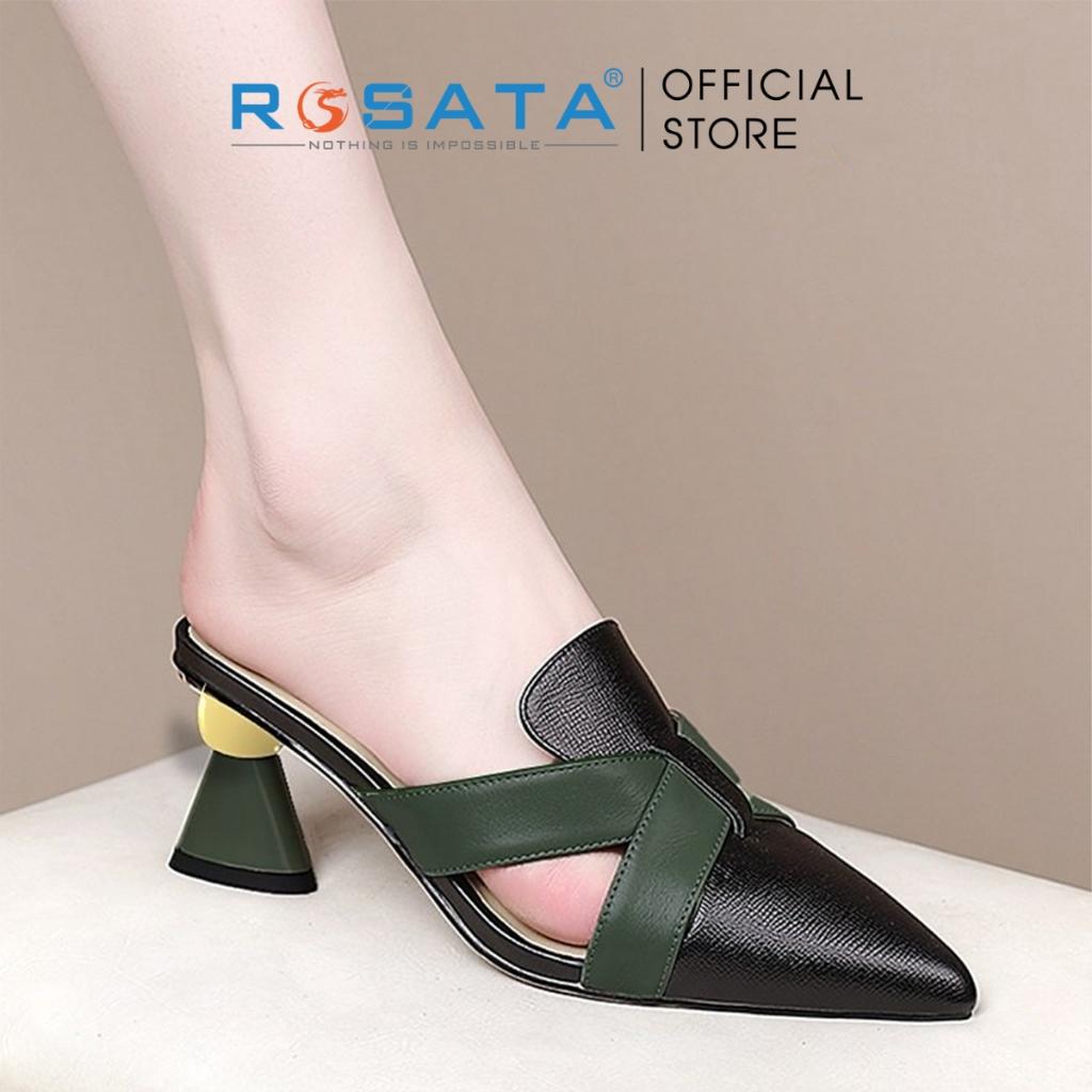 Dép sandal cao gót nữ ROSATA RO495 xỏ chân mũi nhọn gót cao 5cm xuất xứ Việt Nam - TRẮNG