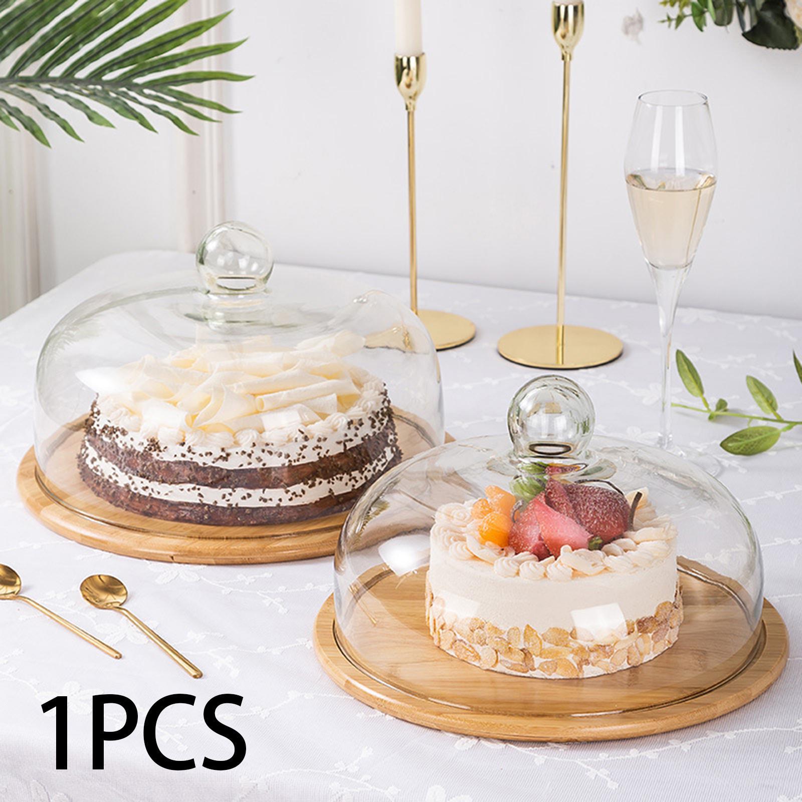 Glass Cover Serving Tray Wooden Cake Stand with Glass Cover for Restaurants