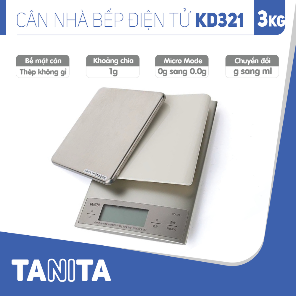 Cân điện tử nhà bếp TANITA KD321 - cân nhà bếp 1kg, cân nhà bếp 2 kg, cân nhà bếp 3 kg, hàng chính hãng Nhật Bản