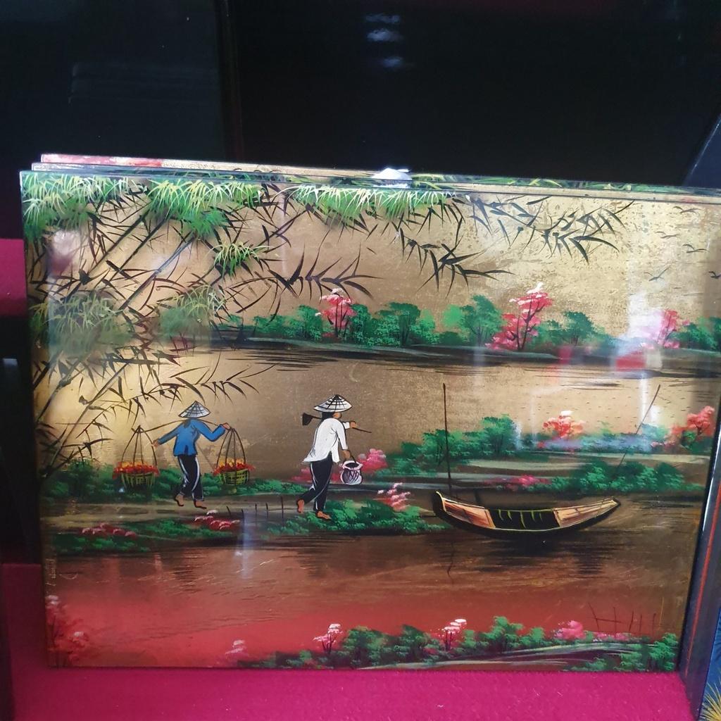 Tranh sơn mài đồng quê vẽ vàng Thanh Bình Lê, hàng xuất khẩu 30x40 cm