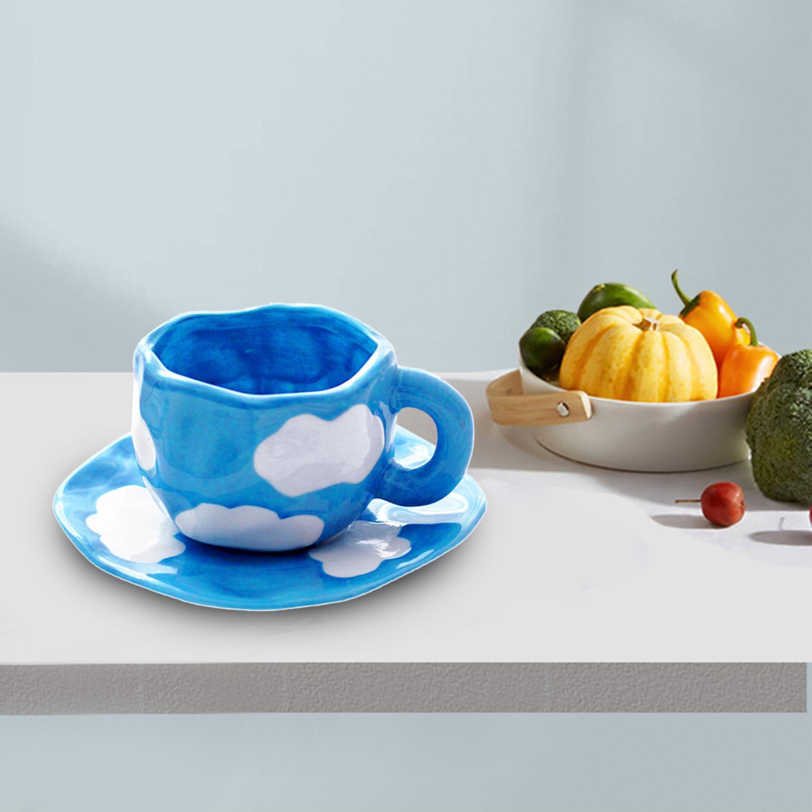 2x Irregular Ceramics Coffee Mug with Coaster Tray Drink Cup for Juice Cafe