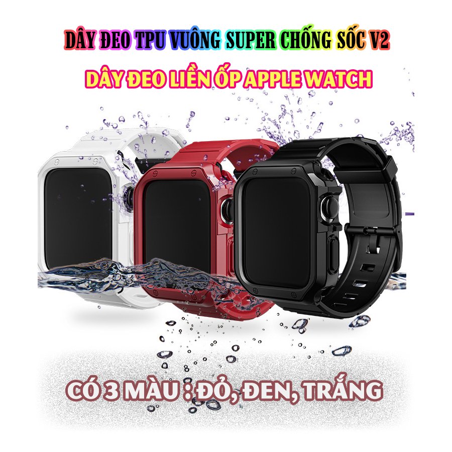 Dây Đeo khung ốp rời dành cho Apple Watch size 38/40/42/44mm TPU vuông SUPPER chống sốc V2 - Đỏ (tặng dán KCL theo size)