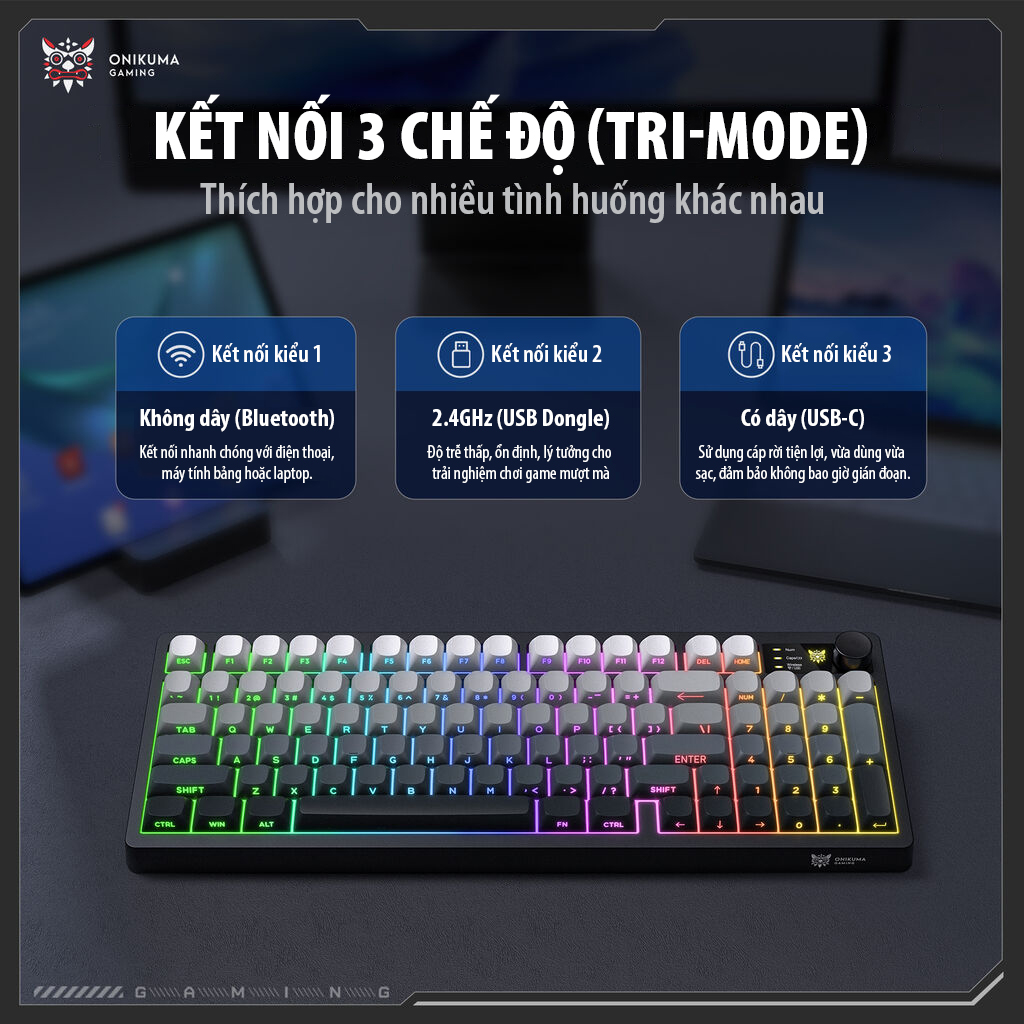 Bàn Phím Giả Cơ ONIKUMA MT902 - 3 Chế Độ Kết Nối, LED RGB, Keycap Phối Màu Độc Đáo - Hàng Chính Hãng