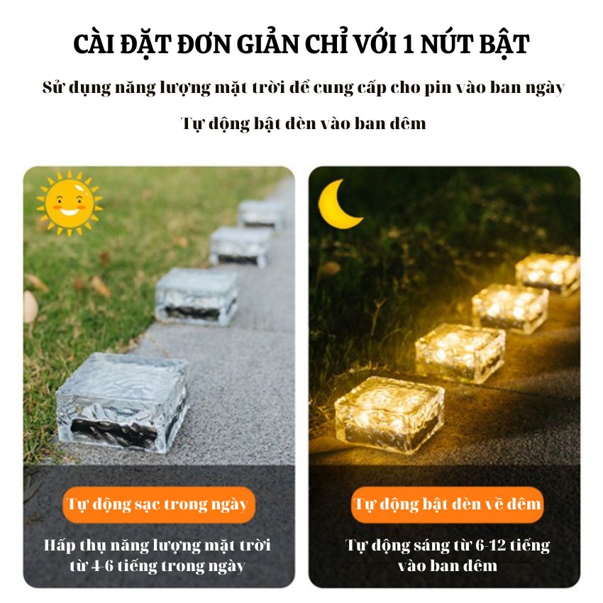 [FreeShip+quà 5k] Đèn LED Năng Lượng Mặt Trời Hình Đá Viên Gạch Pha Lê Chống Thấm Nước Trang Trí Lối Đi Ngoài Trời