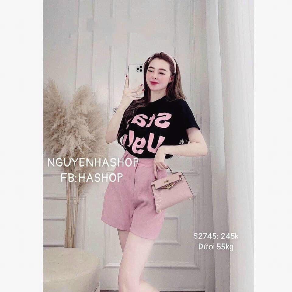 Set bộ Set bộ áo in chữ Stay kèm quần