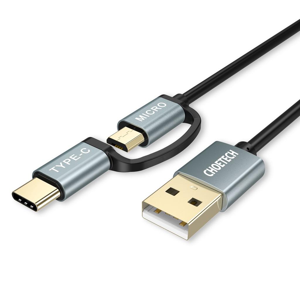 Cáp sạc 2 in 1 USB to Type C+Micro 1.2M CHOETECH XAC-0012-102(HÀNG CHÍNH HÃNG)