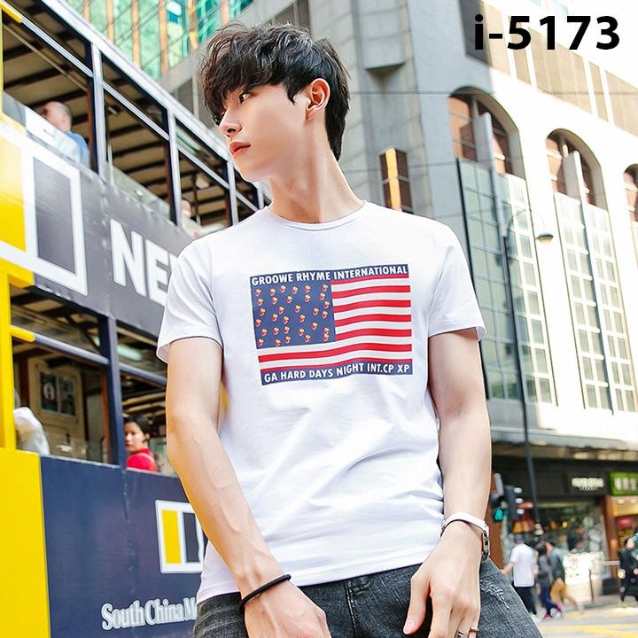 Áo Thun Nam Tay Ngắn Lá Cờ Mỹ Đơn Giản