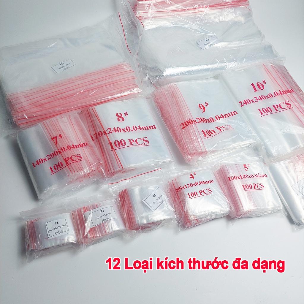 Túi Zip Trong Chỉ Đỏ 1Kg Túi Zipper Bấm Miệng nhiều kích thước