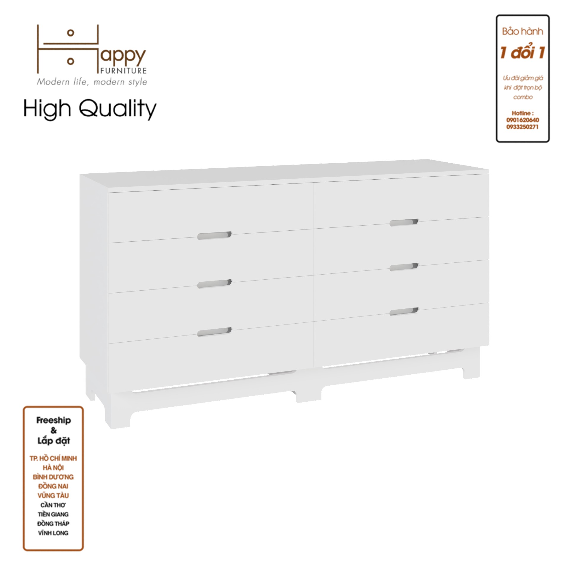 [Happy Home Furniture] MOLLY, Tủ lưu trữ 8 ngăn kéo, 160cm x 45cm x 86cm ( DxRxC), THK_109