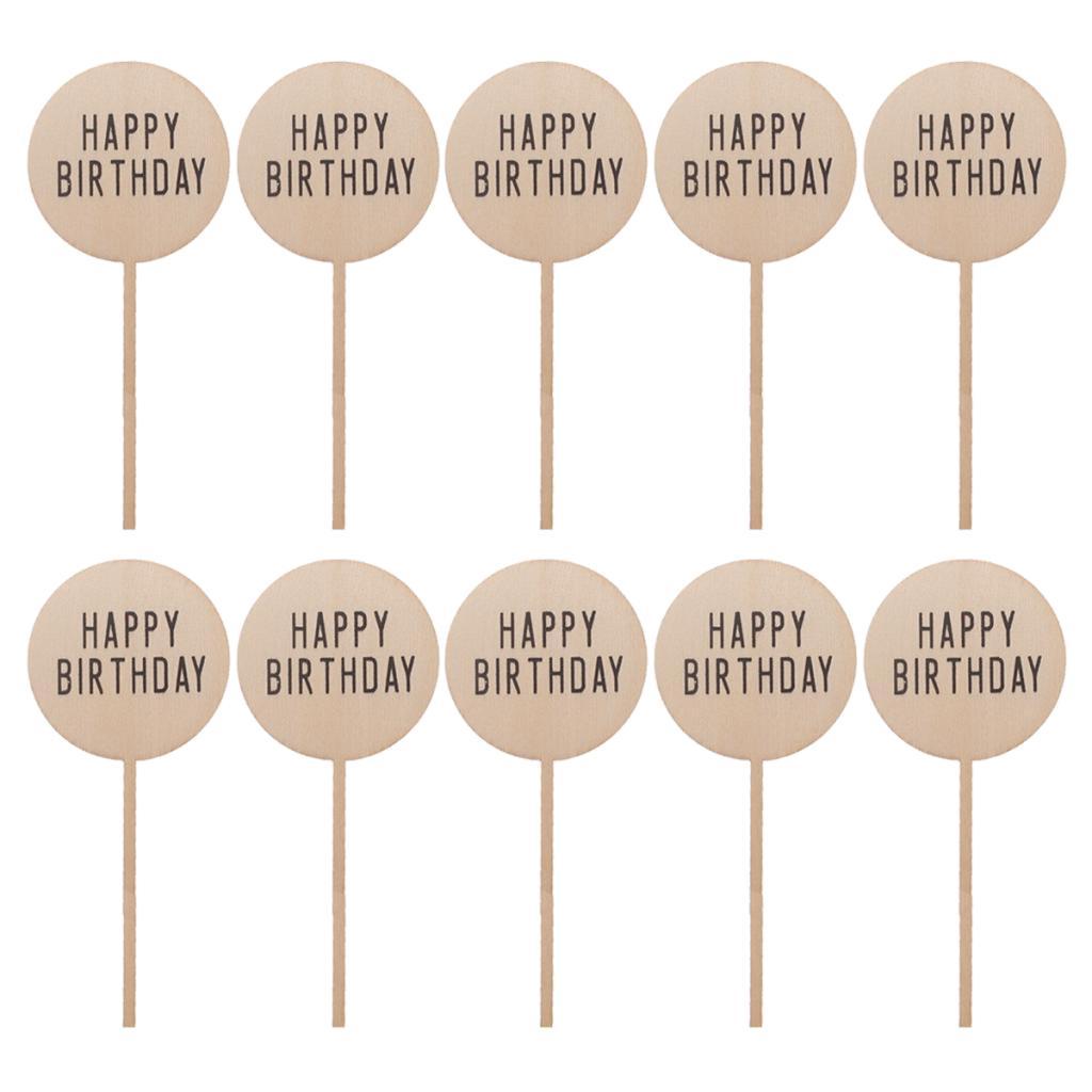 2-10pack 10pcs Happy Birthday Cake Topper Wooden Cupcake Topper Cake Decorations