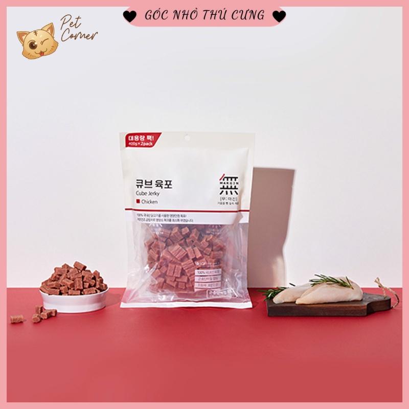 Viên thịt bò, gà và cá hồi Bowwow Cube Jerky - Snack cho chó (Gói 800g)