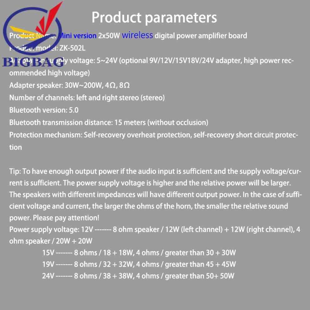 Bảng Mạch Khuếch Đại Công Suất Kỹ Thuật Số ZK-502L Bluetooth-compatible 5.