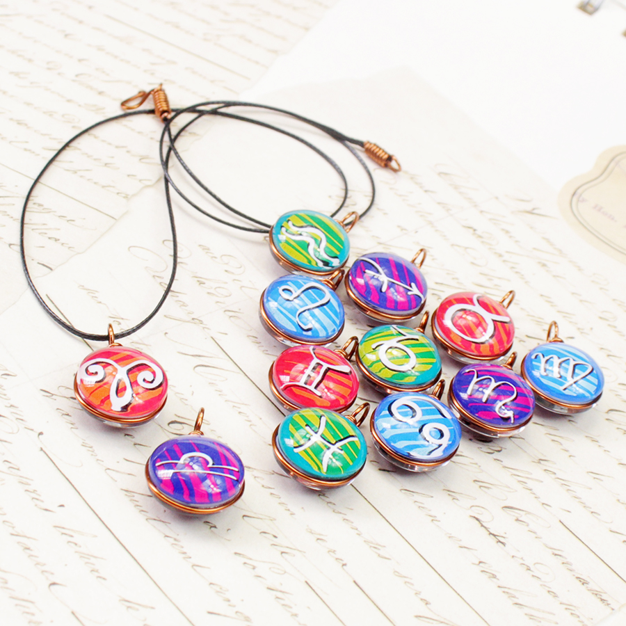 Dây chuyền mặt 14mm hình 12 cung hoàng đạo Zodiac màu sắc tươi sáng 14MM-002