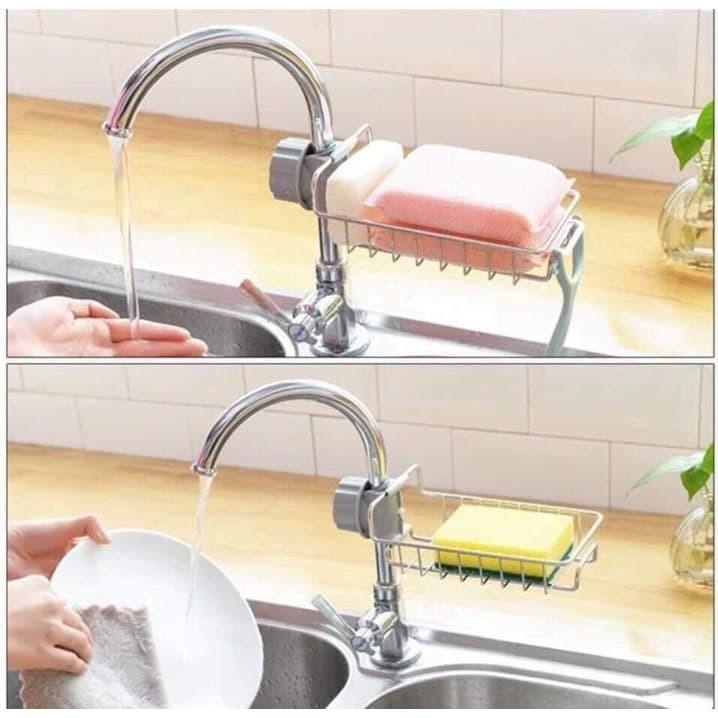 Giá inox cao cấp đựng đồ treo vòi nước rửa bát
