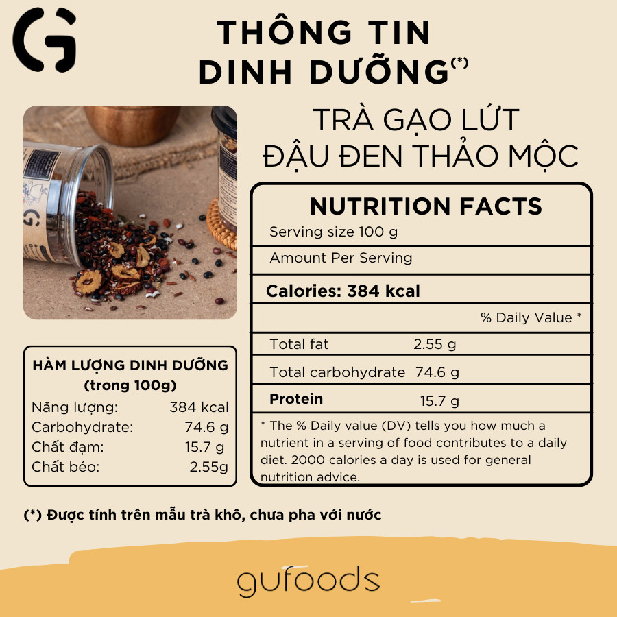 Combo 3 Hộp Trà Gạo Lứt Đậu Đen Gufoods Vị Thảo Mộc, Khổ Qua Rừng, Cúc Long Nhãn (Mỗi Hộp 500g) - Thanh Mát, Ngủ Ngon, Giải Nhiệt, Tốt Cho Sức Khỏe