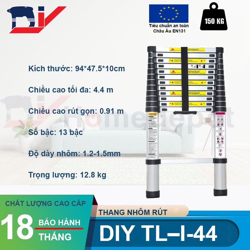 Thang nhôm rút đơn DIY TL-I-44 - Hàng chính hãng - Tiêu chuẩn EN131