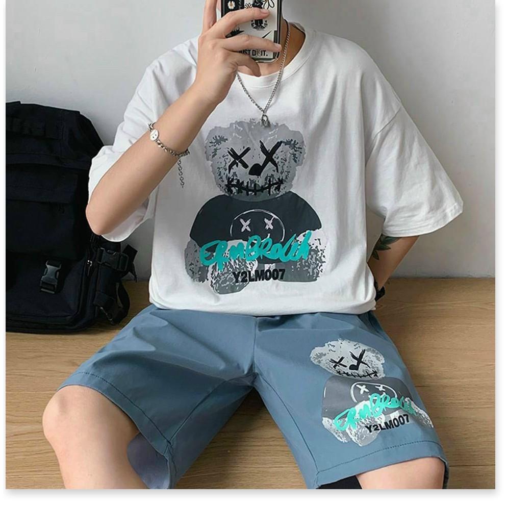 Set Bộ In Gấu Hoạt Hình From Rộng Unisex - Đồ Bộ Mặc Nhà Tay Lỡ, Nam Nữ Đều Mặc Được B.By