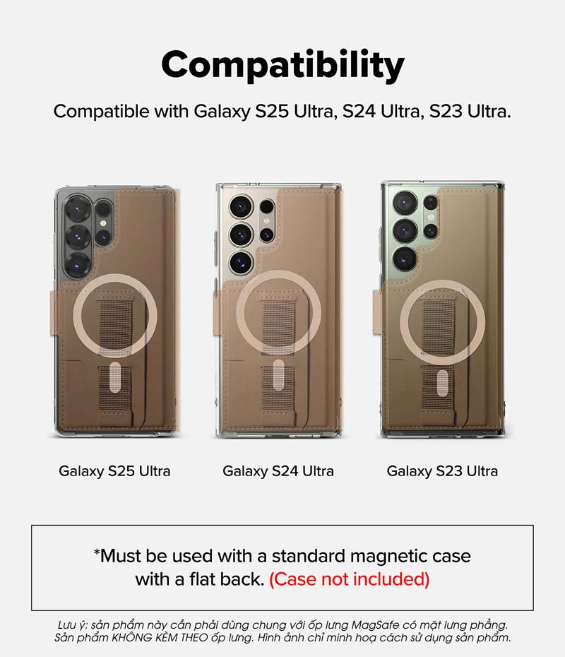 Ví từ tính RINGKE Folio Grip Wallet Magnetic cho S25 Ultra/S24 Ultra - Hàng Chính Hãng