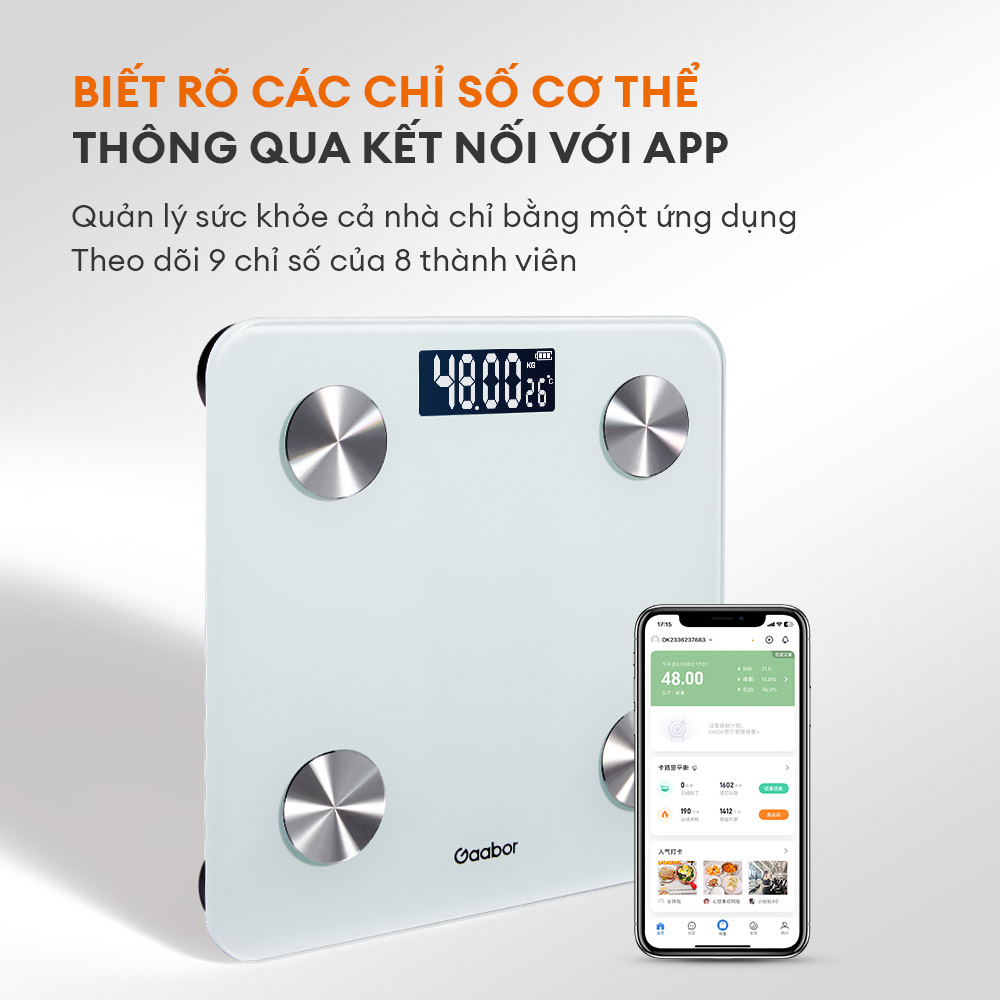 Cân sức khỏe điện tử Gaabor GWS-M02A kết nối APP bluetooth phân tích chỉ số cơ thể lượng mỡ lượng chất khoa học - Hàng chính hãng