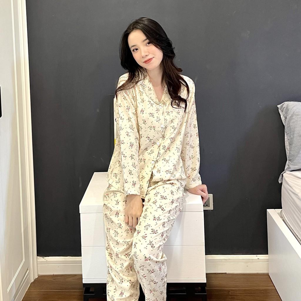 ĐỒ BỘ PIJAMA NỮ MẶC NHÀ ĐŨI MỀM HỌA TIẾT HOA TAY DÀI QUẦN DÀI